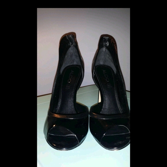 Aldo black peep toe tuxedo stiletto heels - Picture 4 of 5